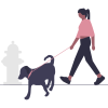 An illustration depicting a woman in pink and blue athletic clothing walking her dog